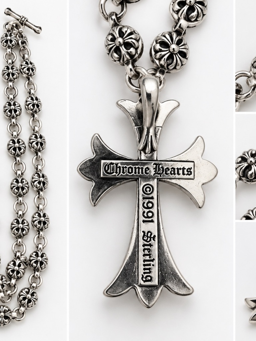 Chrome Hearts Silver Sterling Cross Pendant Necklace